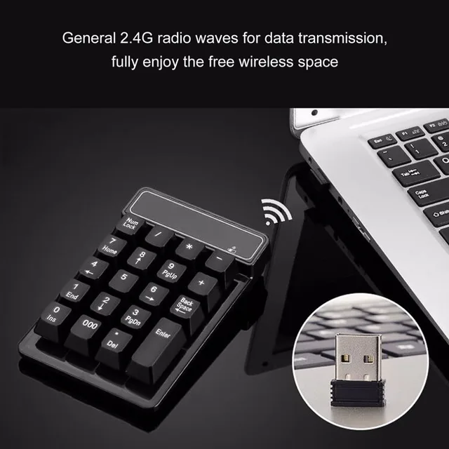 2.4G USB Numeric Keypad Wireless Number Pad 19 Keys Mini Digital Keyboard for Laptop PC Notebook Desktop 2.4G USB Numeric Keypad Wireless Number Pad 19 Keys Mini Digital Keyboard for Laptop PC Notebook Desktop