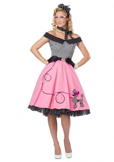 Плюс Размер 6XL дамы женщина рок-н-ролл 1950'S смазочное платье розовый женский костюм