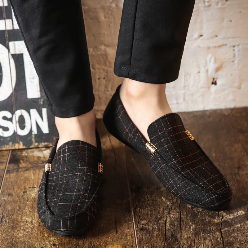 

PADEGAO Gingham Fashion Summer Leisure Men Loafers Comfy Bordered Classics Flat Driving Shoes Concise Retro Slip On Shoes