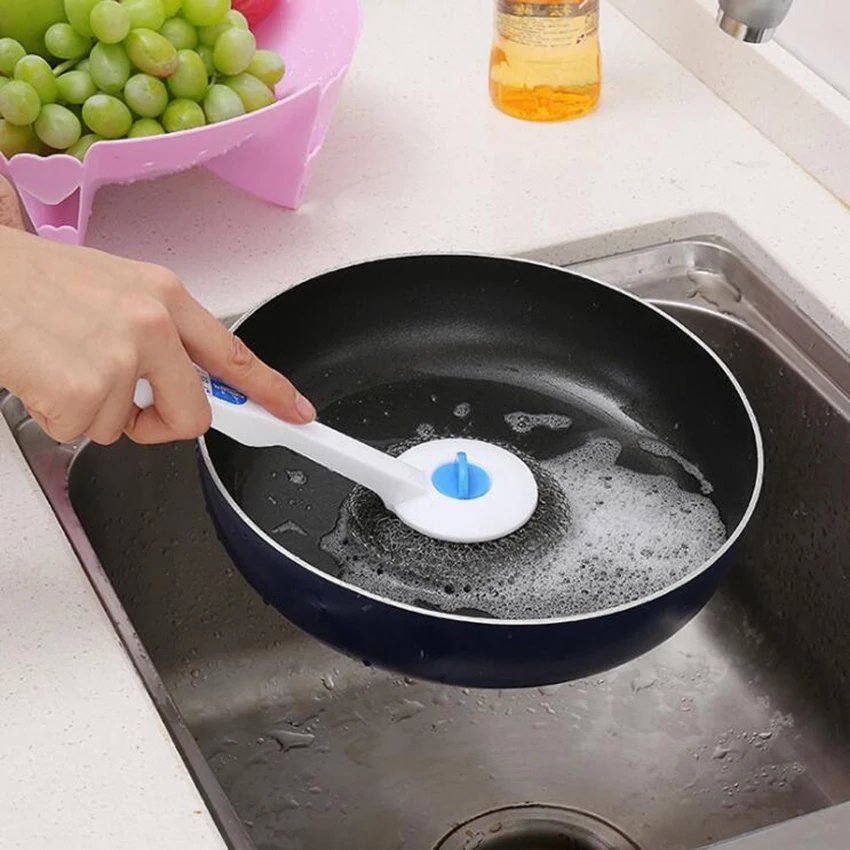 Kitchen Washing Pot Pan Cleaner Strainless Steel Brush Scrubber Home Dish Bowl Wash Cleaning long hand wire Tool | Дом и сад