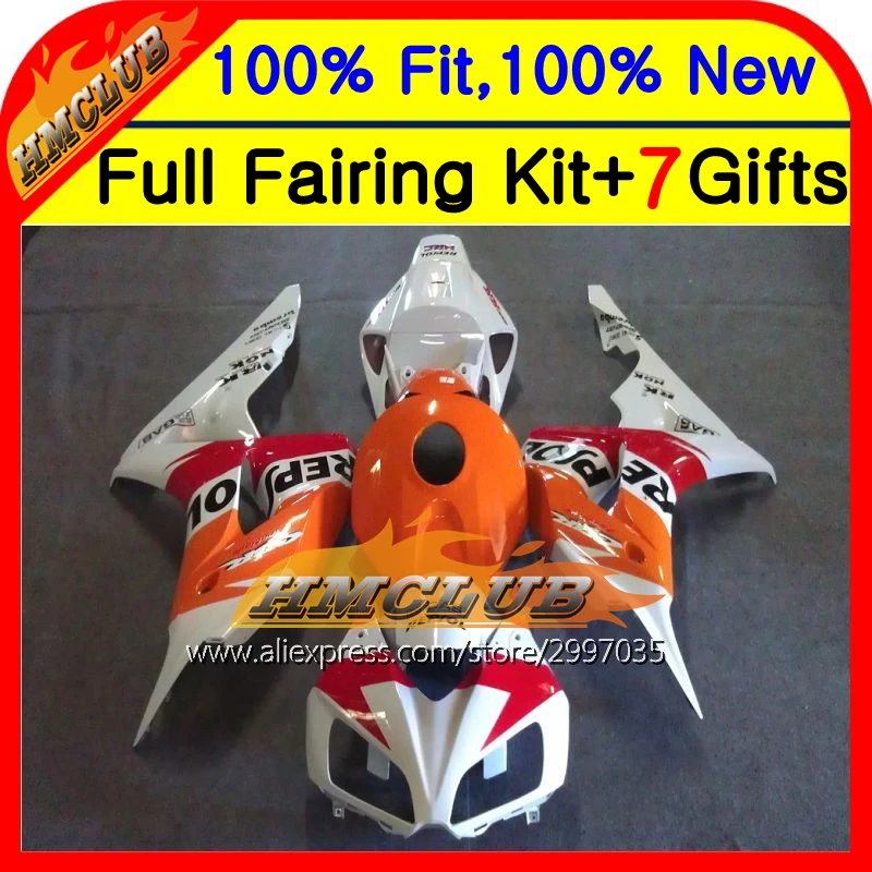 

Body Repsol White For HONDA CBR1000RR 06 07 Injection 39HM74 CBR 1000RR 1000 RR 2006 2007 CBR1000 RR Orange red 06-07 Fairing