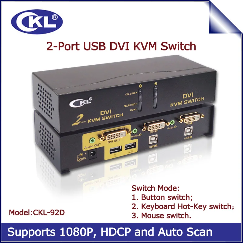 CKL 2 Порт USB DVI KVM Переключатель с Аудио, PC Монитор Клавиатура Мышь Переключатель (CKL-92D)