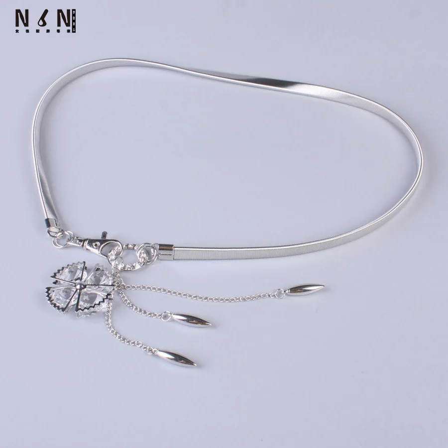 

Golden elastic waist chains fashion crystal decoration metal elastic waist belt joker dress skirt link chain H139