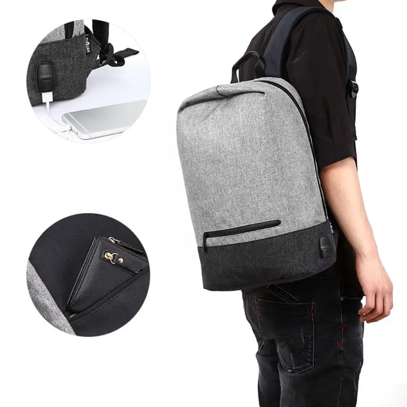 

Men Anti-theft Backpack Laptop School Bag Casual Daypack USB Charging Port