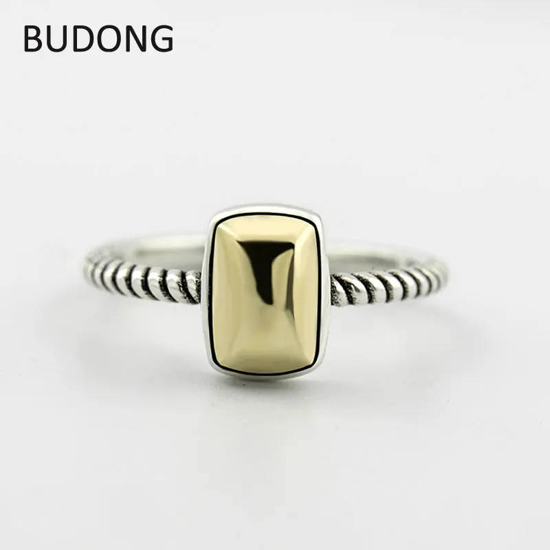 BUDONG Pure 925 Sterling Silver Adjustable Rings for Women Vintage