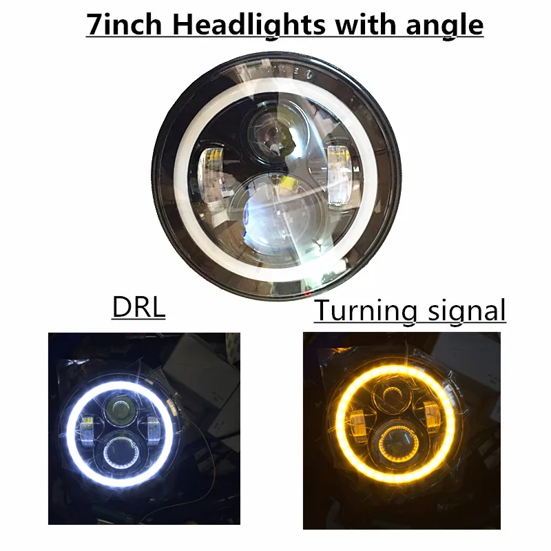 High quality 7 Inch Round Led Headlight Halo Angle Eyes led headlamp for Jee p Weangler