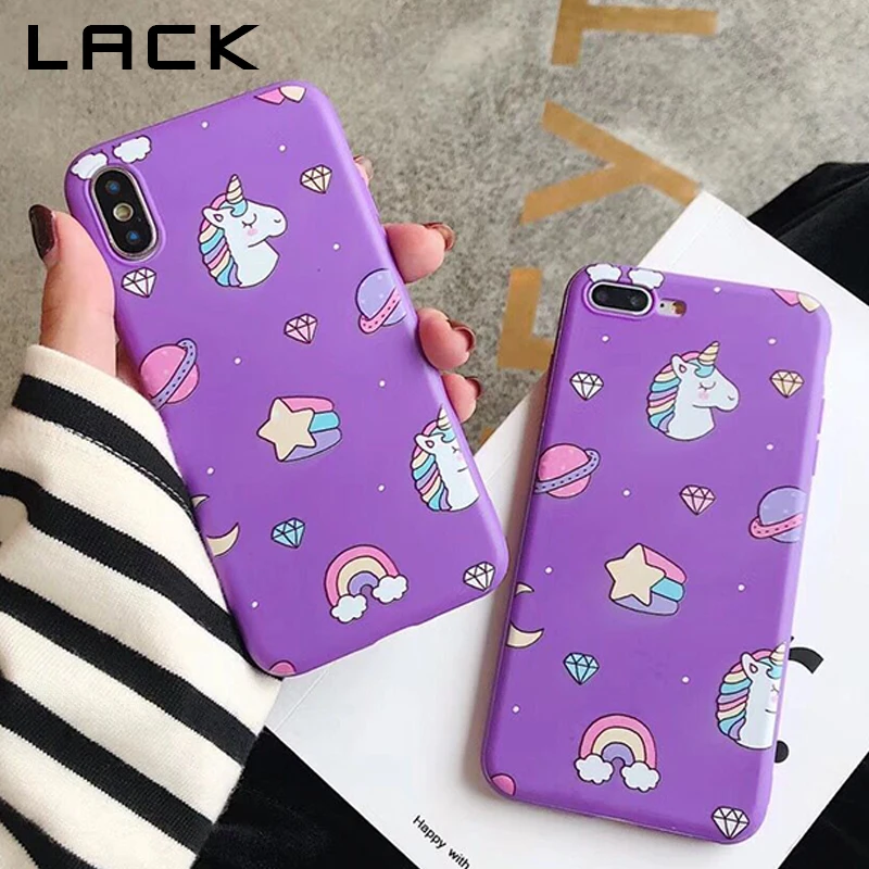

LACK Unicorn Phone Case For iphone XS Max X XR 8 7 6S 6 Plus Cover Cute Cartoon Rainbow Horse Cases Retro Purple Soft TPU Capa
