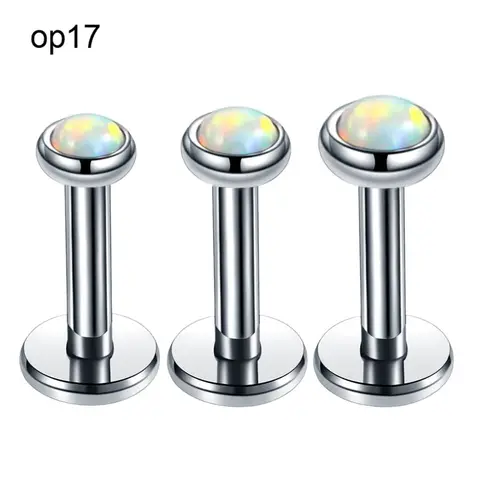 Steel Internally Thread Opal Stone Ear Helix Tragus Barbell Piercing Opal Labret Stud Lip Rings Sexy Girls Jewelry 16g