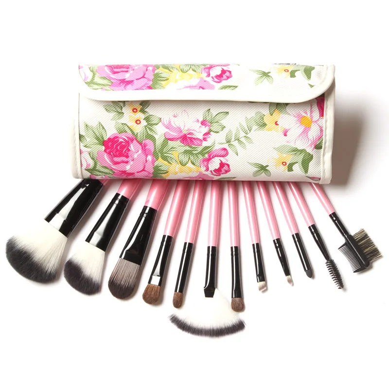 12 Pcs Professional Makeup Brush Sets Peony Printed Natural Hair Brush Set Powder Eye shadow Make