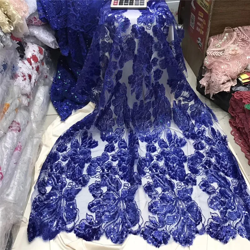 

Royal Blue African Net Lace Fabric High Quality 3D Flower Nigeria Lace Fabric For Wedding HX1177-2
