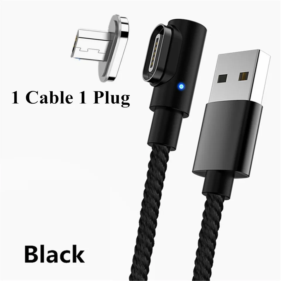 90 градусов usb type C/Micro USB/для IOS 3в1 Магнитный кабель USB-C/type-C быстрое зарядное устройство магнитный кабель для iPhone кабель для мобильного телефона - Тип штекера: Black