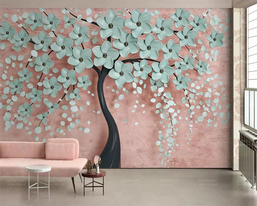 Wallpaper Mural Simple Nordic Flower Tree 3d Stereo Tv Background Wallpaper  Home Decoration Living Room 3d Wallpaper - Wallpapers - AliExpress