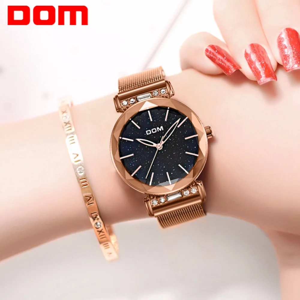 DOM роскошные женские часы из розового золота минимализм звездное небо пряжка модные повседневные женские наручные часы водонепроницаемые G-1245GK-1M