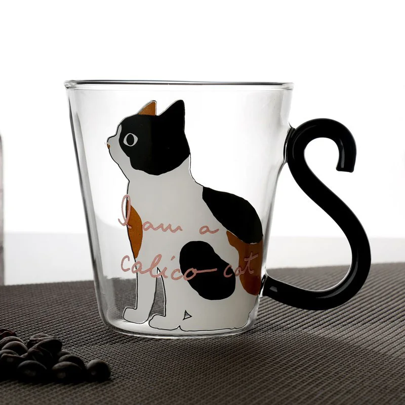 Креативная стеклянная кружка с милым котом, чашка для чая, чашка для молока, кофе, чашка для дома и офиса, кружка для воды, молока, кофе, посуда для напитков в подарок - Цвет: 02