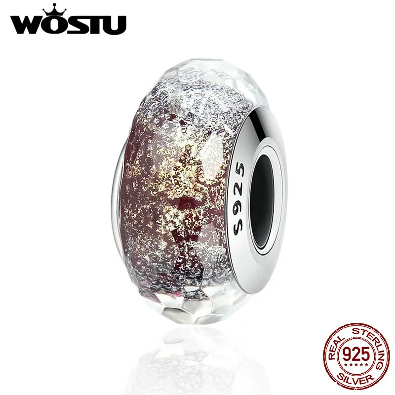 WOSTU Real 925 Sterling Silver Sparkling Murano Glass Beads Fit Original WST Charm Bracelet Jewelry Christmas Gift DXZ061