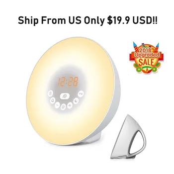 

Night Light Clock Wake Up Light with 6 Nature Sounds, FM Radio, color Light, Bedside Sunrise Simulator Alarm Clock For Kids