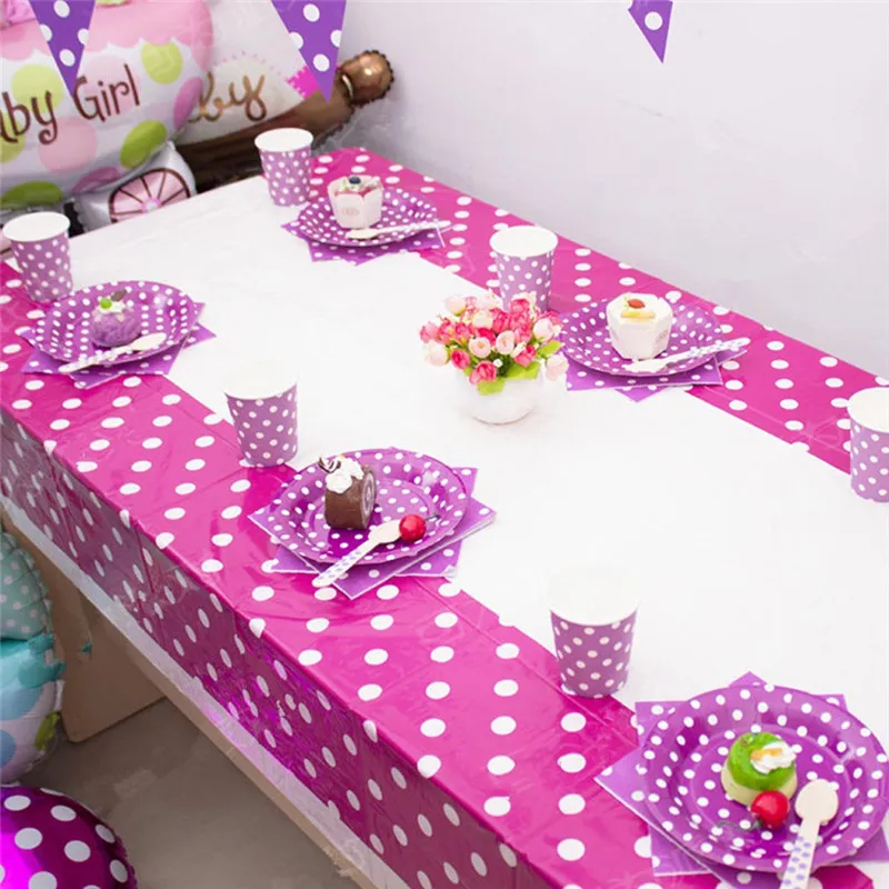 New 108*180CM Polka Dots Party Plastic Table Cover for Kids Birthday