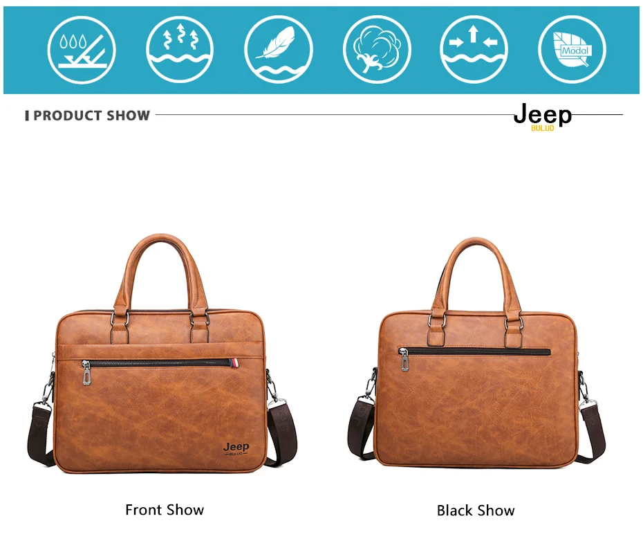 Мужской портфель для офиса jeep buluo, оранжевая сумка для ноутбука 14", iPad, деловая кожаная сумка с ремнем через плечо, брендовая сумка, все сезоны