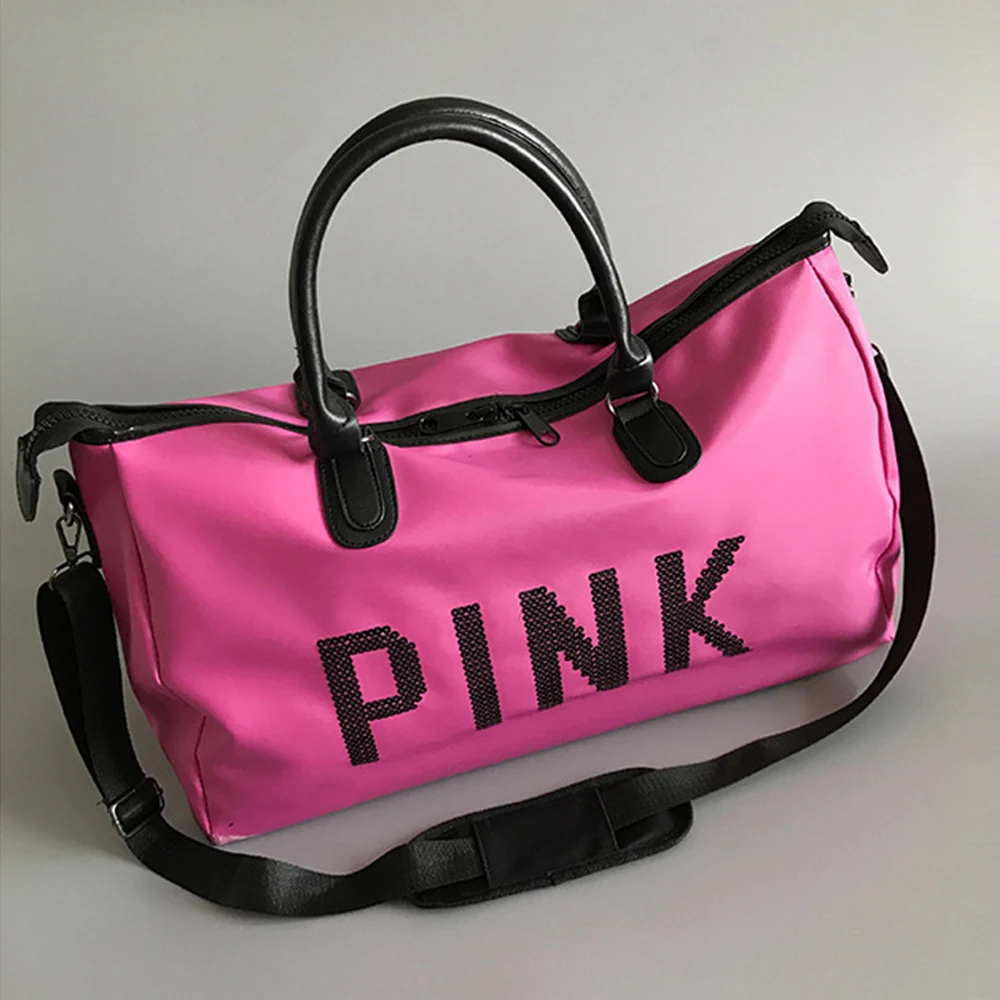 2019 Wobag Ladies Black Travel Bag Pink Sequins Shoulder Bag Women Handbag Ladies Weekend Portable Duffel Bag Waterproof Wash08