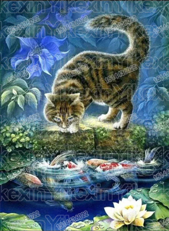 

Full Drill circular Diamond Mosaic cat and fish Pictures Of Rhinestones 5D Diamond Painting Cross Stitch Diamond Embroidery