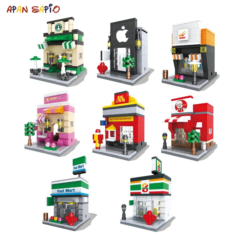 

City Mini Street Scene Building Blocks Toys Architecture Model Apple Store KFCE McDonald Compatible With Legoe Toys for Children