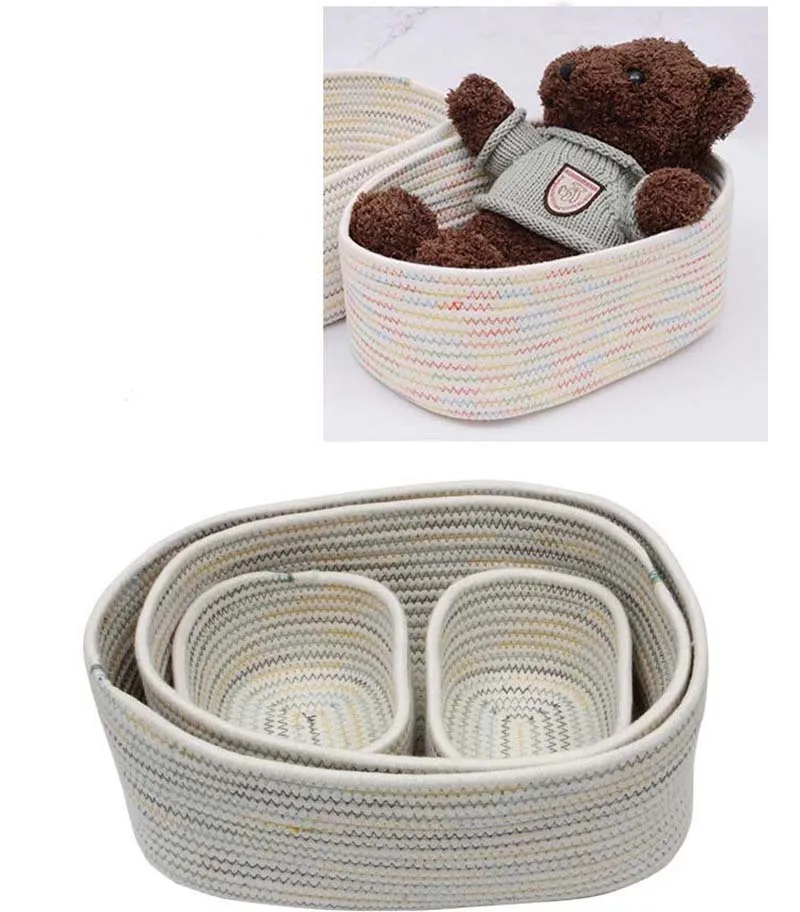 Овальные хлопчатобумажные тканые корзины, для хранения в скандинавском стиле домашнее хранилище корзина из хлопчатобумажной веревки для хранения игрушек 1 штука