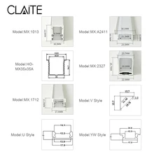 CLAITE 1x 5x 10x U V YW, восемь стилей, 50 см, алюминиевый держатель для светодиодных лент, светильник под шкаф, лампа для кухни, ширина Xcm
