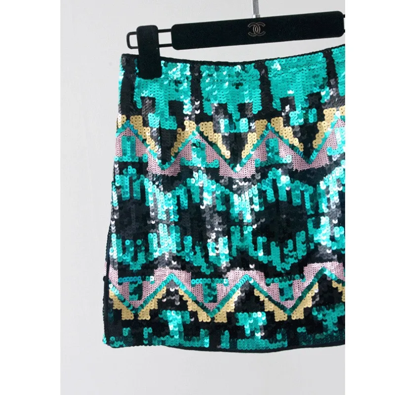 Модная женская роскошная цветная Геометрическая юбка с блестками, посылка на бедро, короткая юбка трапециевидной формы для женщин