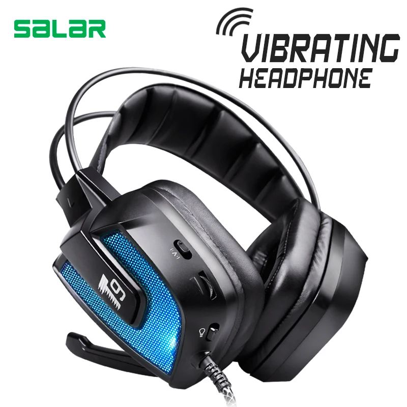 

Computer Gaming Headphones ihens5 Salar T9 Wired Headband Stereo Game Vibration Headset casque with Mic LED Light for PC Gamer