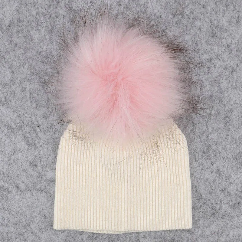 GZHilovingL/мягкие зимние шапки с помпонами из искусственного меха для новорожденных мальчиков и девочек; коллекция года; детские шерстяные вязаные шапки Skullies Beanies - Цвет: cream 2