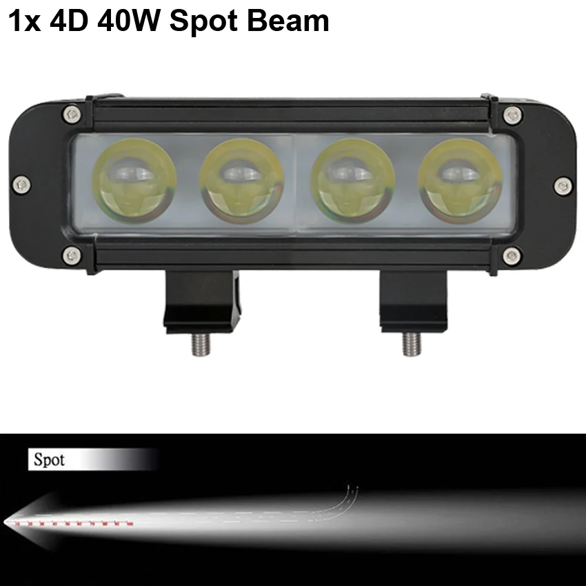 XuanBa 4D объектив 11 дюймов 60 Вт светодиодный рабочий светильник для мотоцикла Atv внедорожник Грузовик 12 В дальнего света 24 в Spot Combo 40 4x4 внедорожный бар - Цвет: 1x 40W Spot beam