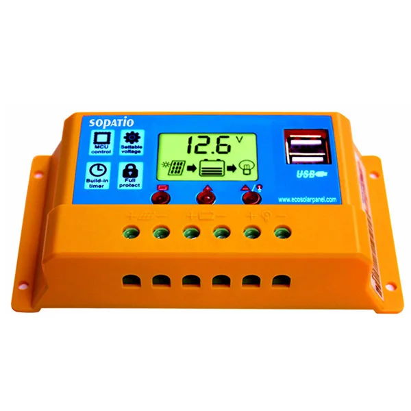 

30A 12V/24V LCD Solar Panel Charging Controller with 5V USB Interface Cellphone Charging - Orange