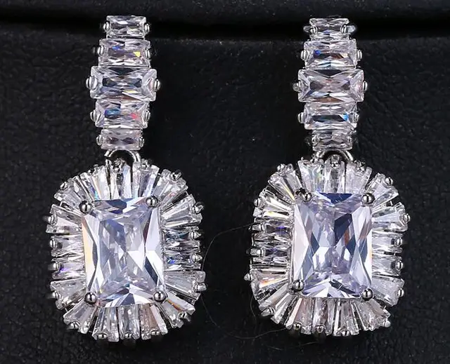 EMMAYA Zircons Luxury Cubic Zirconia Jewelry 4 Colors Large Sparkling Big Zircon Crystal Earrings For Girls Wedding white