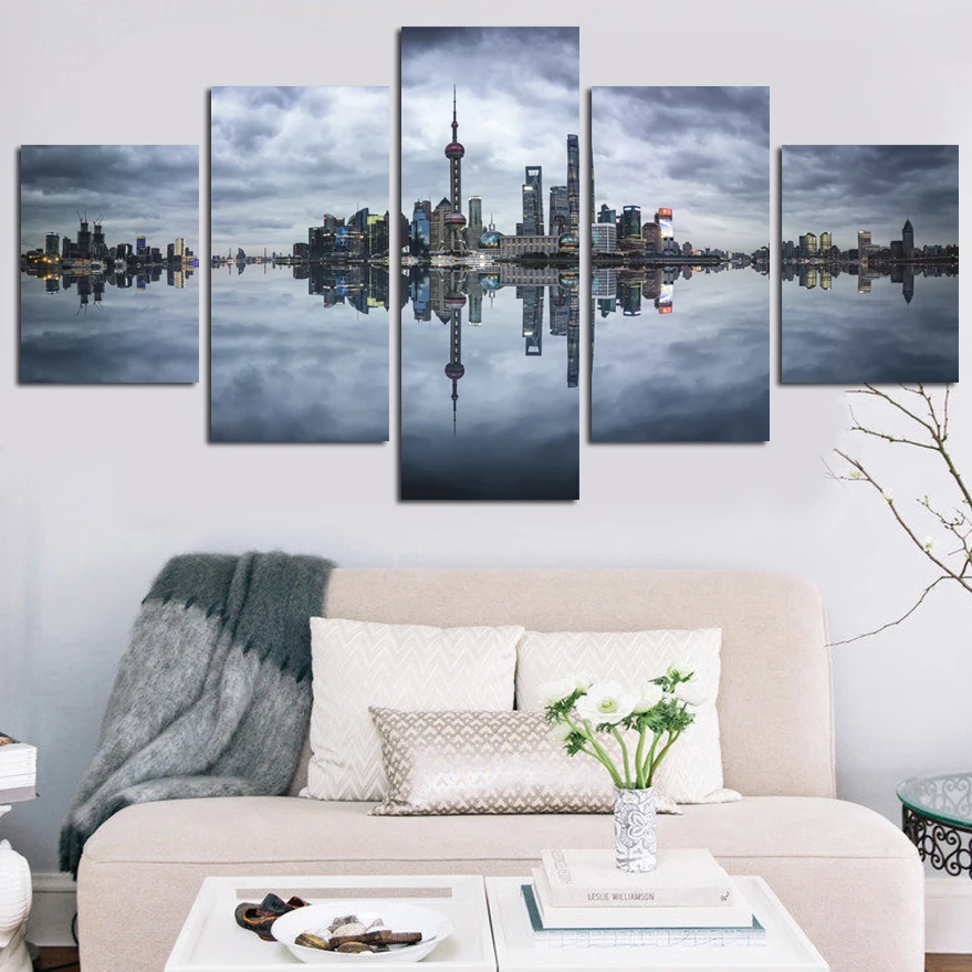 

5 Panels Modern City Views Modular Picture Canvas Print Painting Wall Art Canvas Painting For Home Decor No Frame FA483