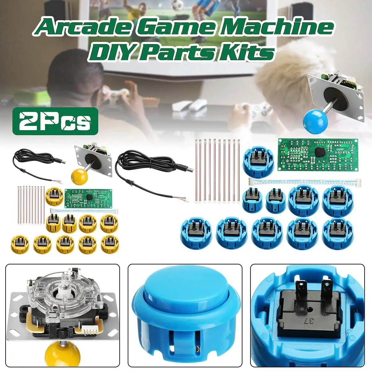 

Arcade Joystick DIY Kit Not Delay USB Controller PC to Arcade Joystick with Push Button Wire Harness Blue Yellow