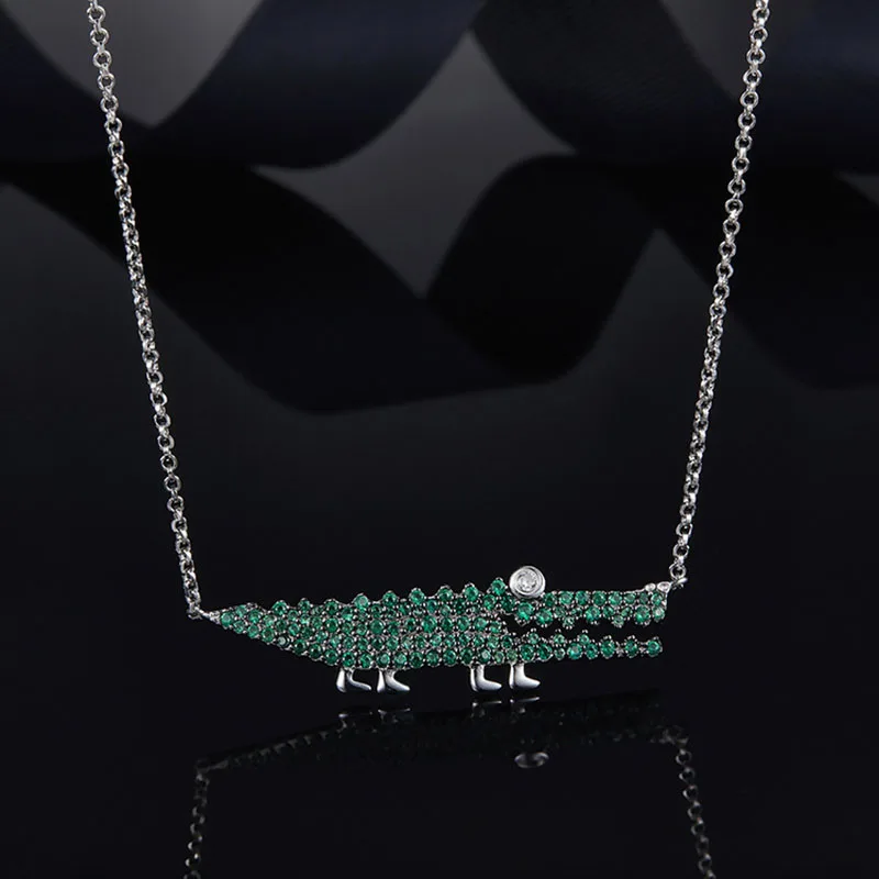 

Simple Green Crocodile Necklace 925 Sterling Silver with Zircon Trendy Jewelry Fits APM Monaco Jewelry with Women's Gifts