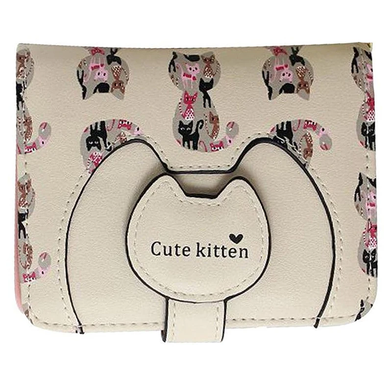 

Ctue Women Cat Purse Short Wallet Bags Handbags Card Holder (Beige)
