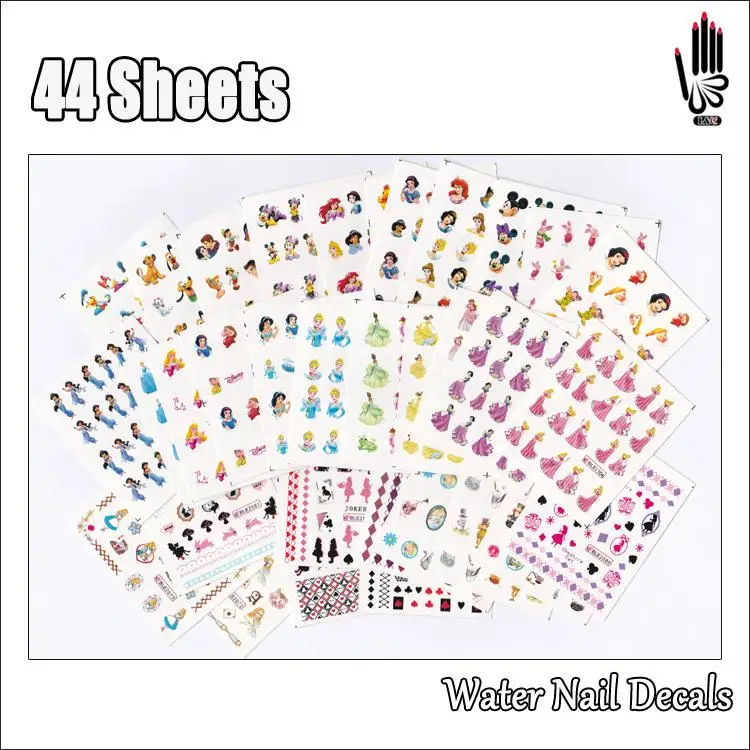Дизайн ногтей 44 листа/партия смешанный Микки принцесса утка Алиса дух мышь мультяшный дизайн ногтей Вода Наклейка украшение 44 дизайна