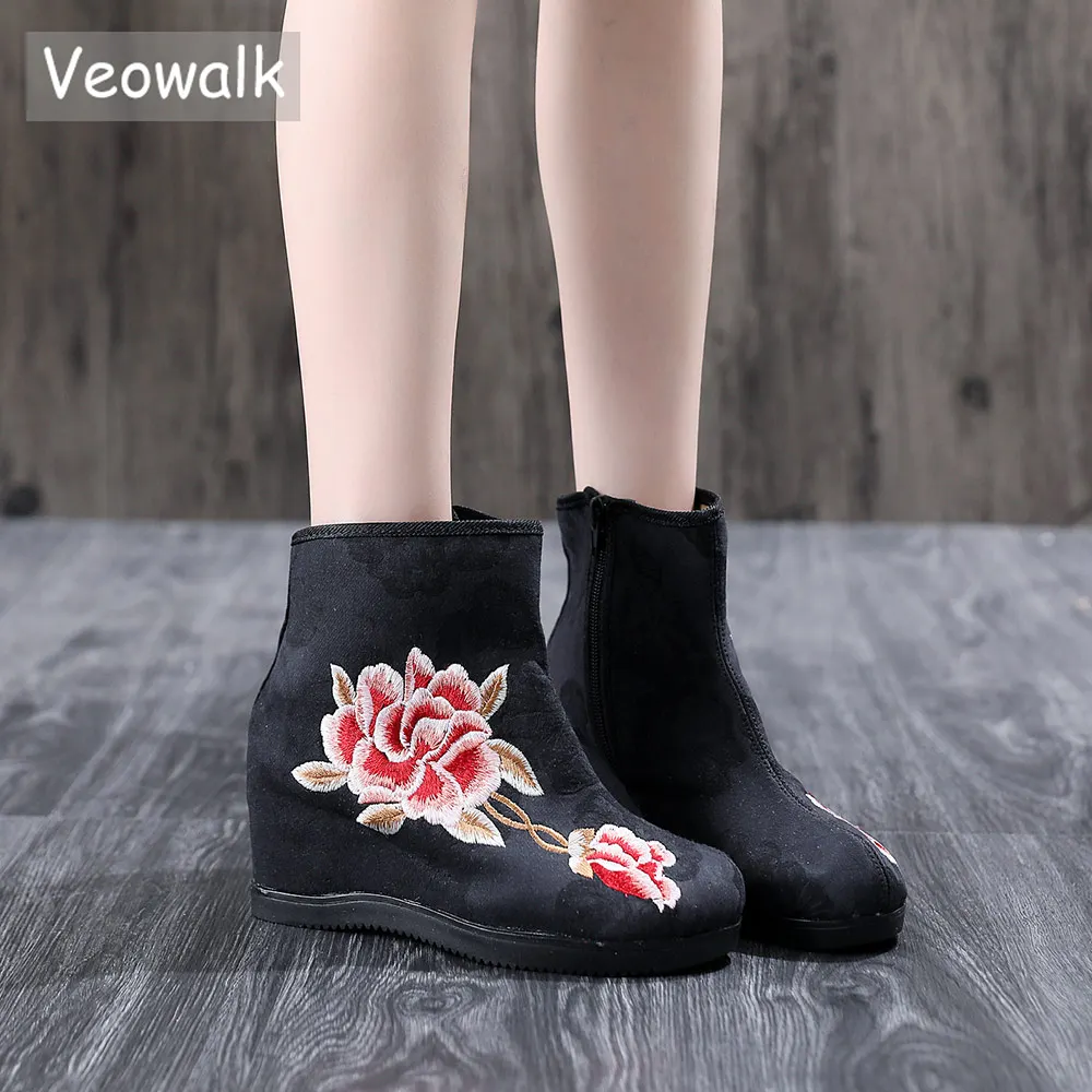 Женские короткие ботильоны Veowalk Винтажные ботинки из хлопчатобумажной ткани на