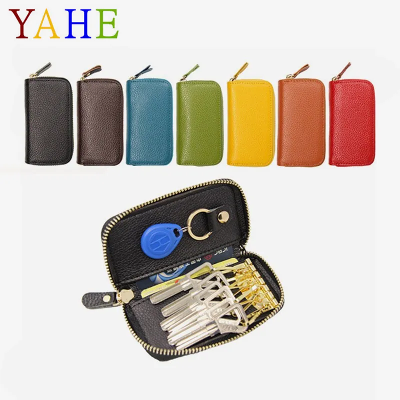 

YaHe Mini Key Wallets Men Housekeeper For Home Genuine Leather Key Pouch Women Car Key Holder Case Keykeeper Keyring Purses 2018
