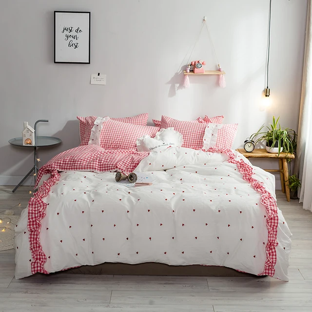 Special Offers 2018 Washed Cotton  King size Bedding Set Soft Bedclothes Luxury Duvet/Quilt Cover Bed Linen sheet set 4 Pieces Bedding Sets