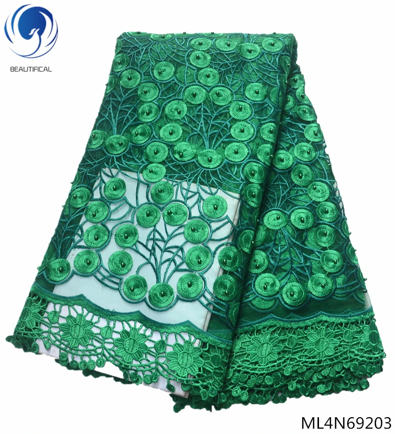 

BEAUTIFICAL 2019 New green tulle lace fabric beaded tulle lace fabrics embroidery 5yards net lace fabric for woman cloth ML4N692