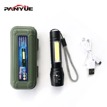 PANYUE XML XPE+COB LED Flashlight Portable Mini ZOOM torch flashlight Rechargeable Waterproof in life & Storage Box portable xpe led 1000lm display rechargeable wrist watch flashlight torch waterproof