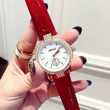 Эксклюзивная Модная Кварцевые Часы Женщины Rhinestone Кожаный Вскользь Платье женские Часы Кристалл mujer reloje 2016 montre femme relojes