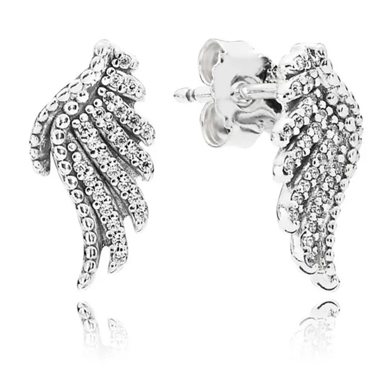 

Cubic Zirconia 925 Sterling Silver Pandora Earrings For Women Guidance Wing Earring Studs Lady Fine Original Europe Jewelry Gift