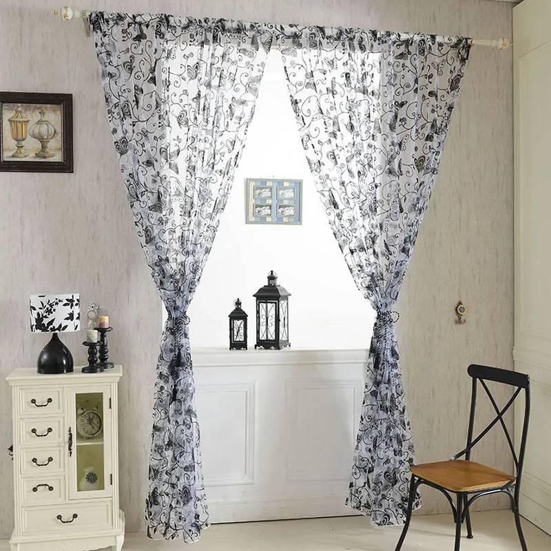 

Hot Window Room Butterfly Voile Door Curtains Panel Divider Sheer Curtains 1*2M