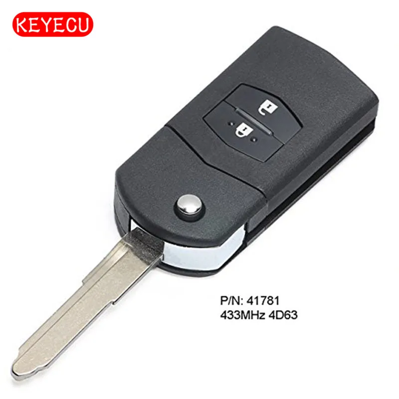 Keyecu Upgraded Flip Remote Car Key Fob 433MHz 4D63 2 Button for Mazda 3 BK Series 2006 2009