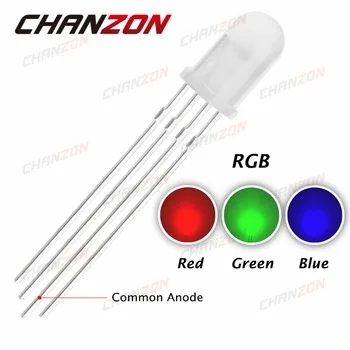 100pcs 5mm RGB LED Diffused Diode Light Common Anode Tricolor Red Green Blue Diffused 5 mm LED Emitting Diode Lamp Wide Angle