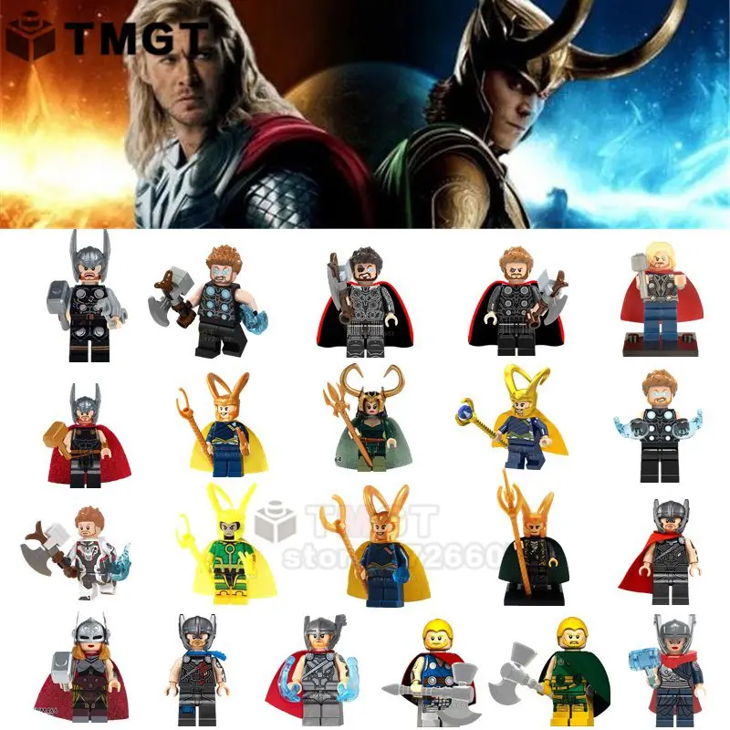 

Single Sale Legoings Thor Loki Super Hero Figures The Avengers 4 Character Iron Man Hulk Building Blocks Toys For Children