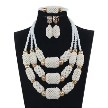 

Fashion White Beads Costume Jewelry Sets Women Party Necklace Set Free Shipping WX014